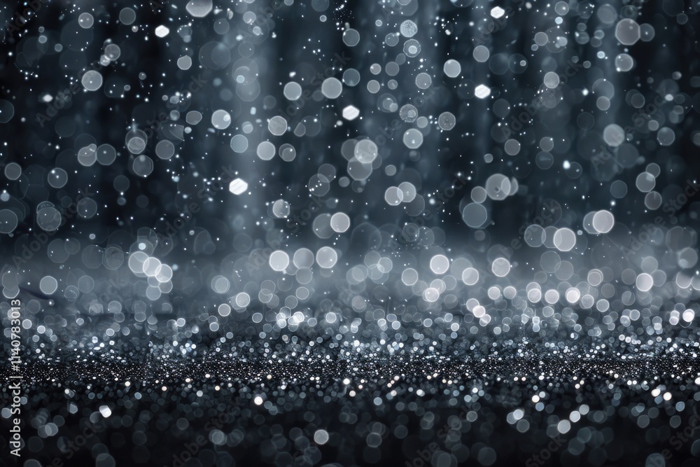 Gray Glitter Background. Beautiful Sparkling Gray Glitter Pouring Down from Above on Dark Background Gray Glitter Background. Beautiful Sparkling Gray Glitter Pouring Down from Above on Dark Background