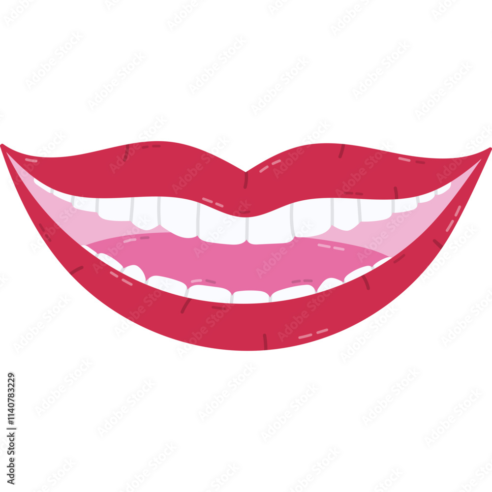 Trendy cartoon open smiling mouth with white and shiny teeth. Lovely hand drawn woman lips as symbol of dental care, stomatology and oral hygiene. Dentistry clipart isolated on white background. Trendy cartoon open smiling mouth with white and shiny teeth. Lovely hand drawn woman lips as symbol of dental care, stomatology and oral hygiene. Dentistry clipart isolated on white background.