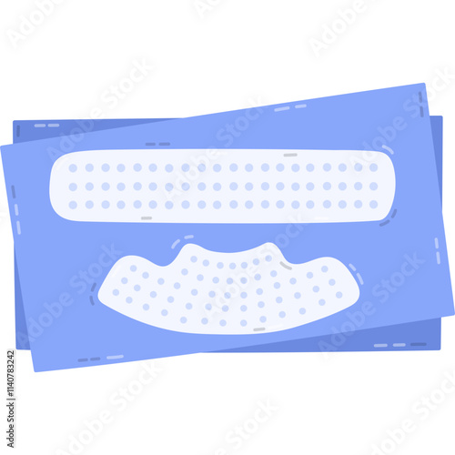 Lovely cartoon pair of whitening teeth stripes for bleaching enamel dental care. Trendy hand drawn tooth stripes for shiny and white smile. Home tool for oral hygiene isolated on white background.