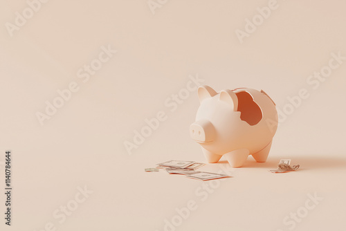 Shattered Piggy Bank Savings: A Symbol of Broken Finances and Monetary Loss