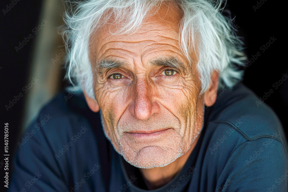 Elderly caucasian male with white hair and deep expression Elderly caucasian male with white hair and deep expression