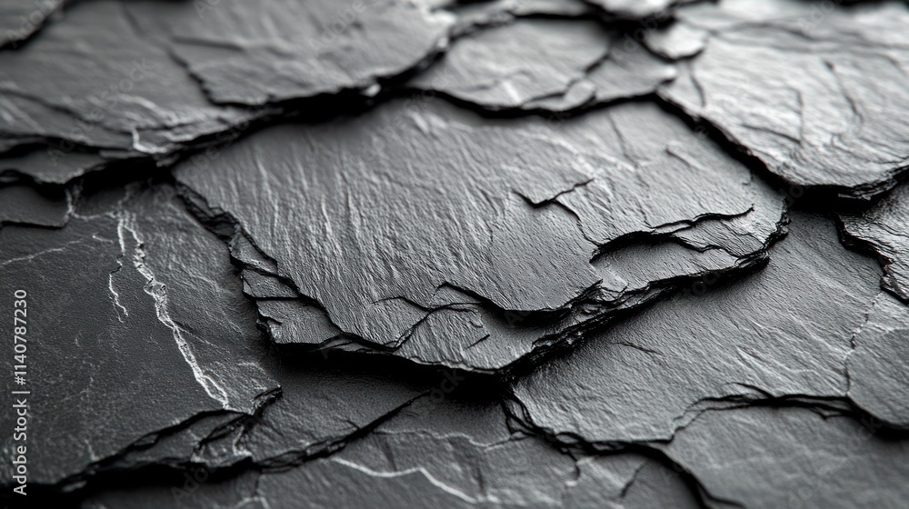 Close-up view of layered dark gray slate stone texture. Close-up view of layered dark gray slate stone texture.