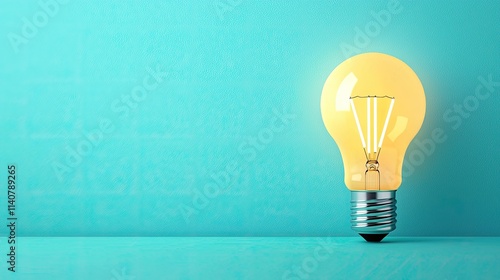 A glowing yellow light bulb on a teal background, symbolizing ideas, creativity, and innovation.