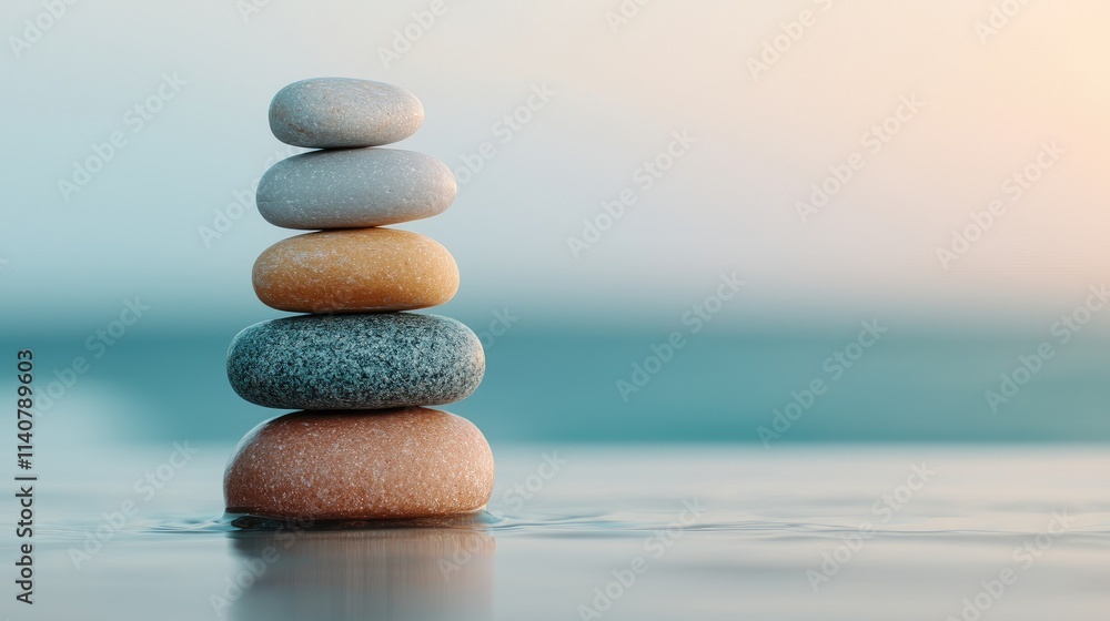 A serene stack of smooth stones balances quietly by the water's edge, reflecting tranquility and harmony with nature. A serene stack of smooth stones balances quietly by the water's edge, reflecting tranquility and harmony with nature.