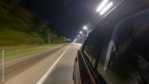 Drivelapse from Side of Car moving on a night highway timelapse hyperlapse