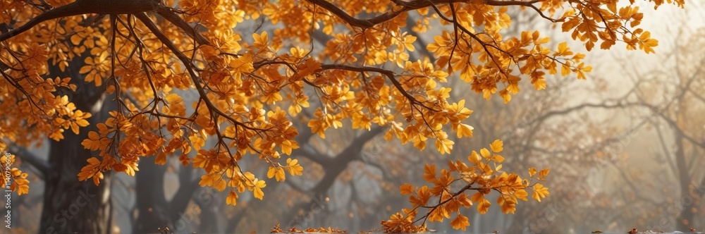 Golden autumn oak branch with scattered acorns and vibrant orange leaves, acorn, Golden autumn oak branch with scattered acorns and vibrant orange leaves, acorn,