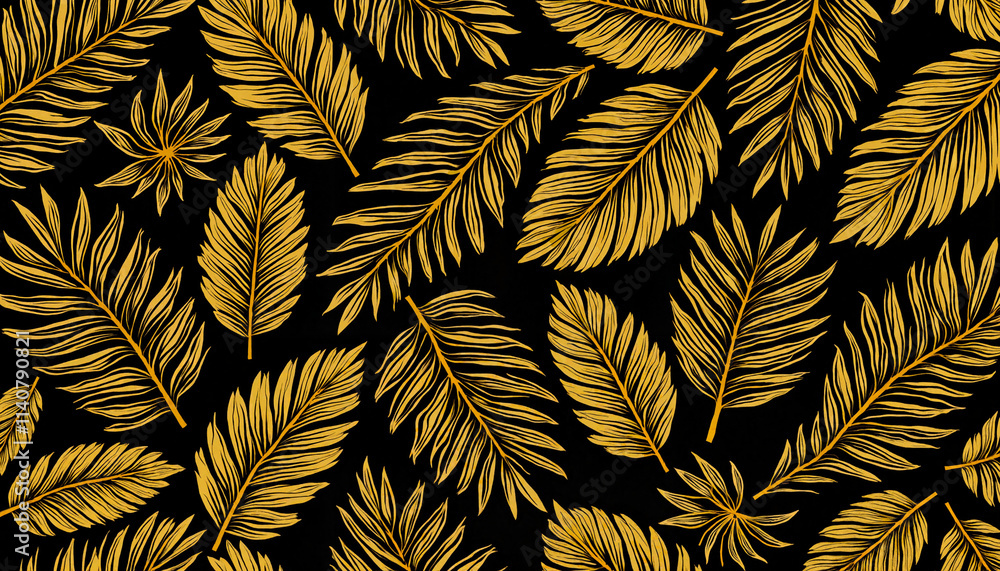 Fototapeta Tropical monstera leaves seamless pattern on dark background