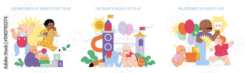 The First Year Of A babys Life. Flat Vector Illustration