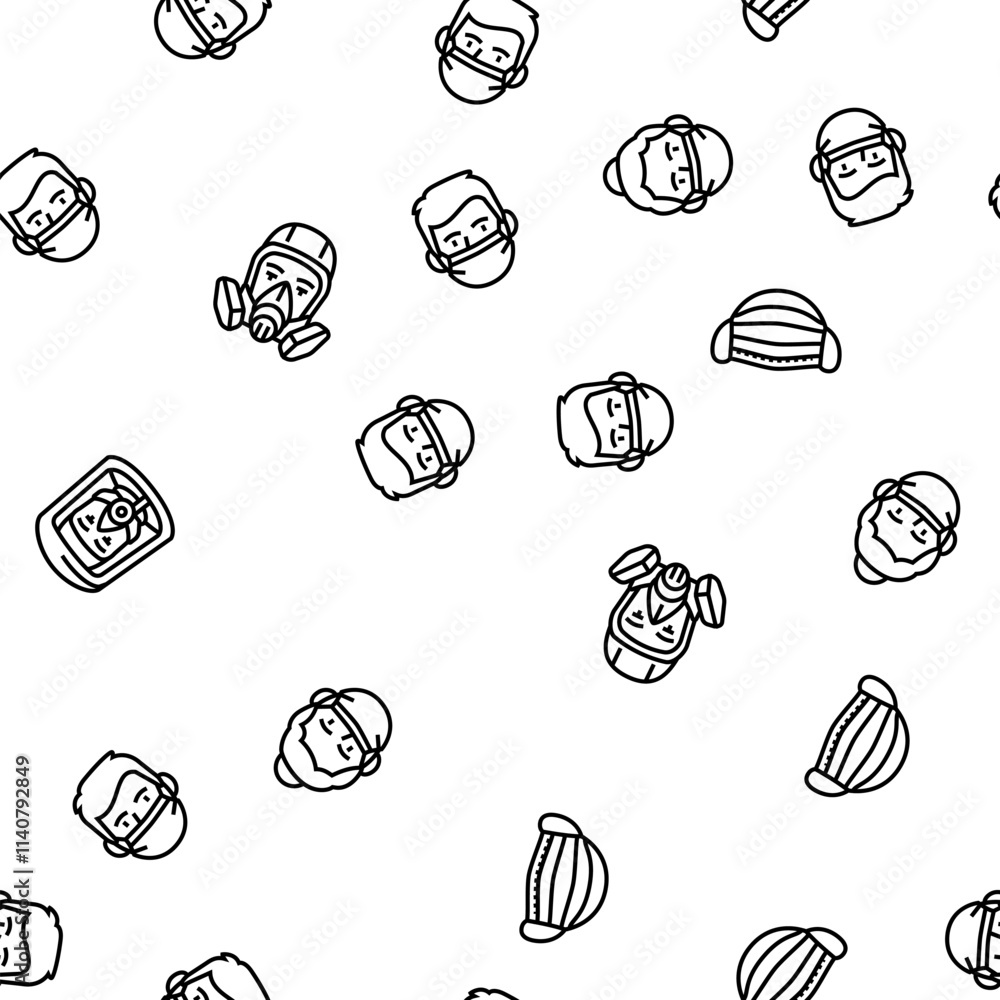mask virus face safety vector seamless pattern thin line illustration