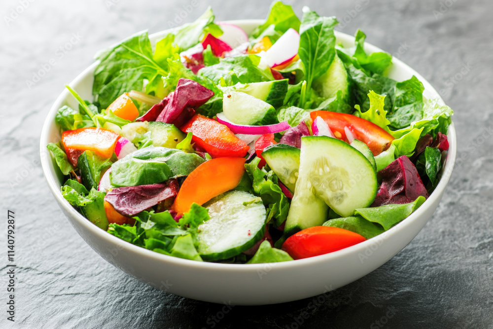 Fresh mixed salad bowl with colorful vegetables and leafy greens Fresh mixed salad bowl with colorful vegetables and leafy greens