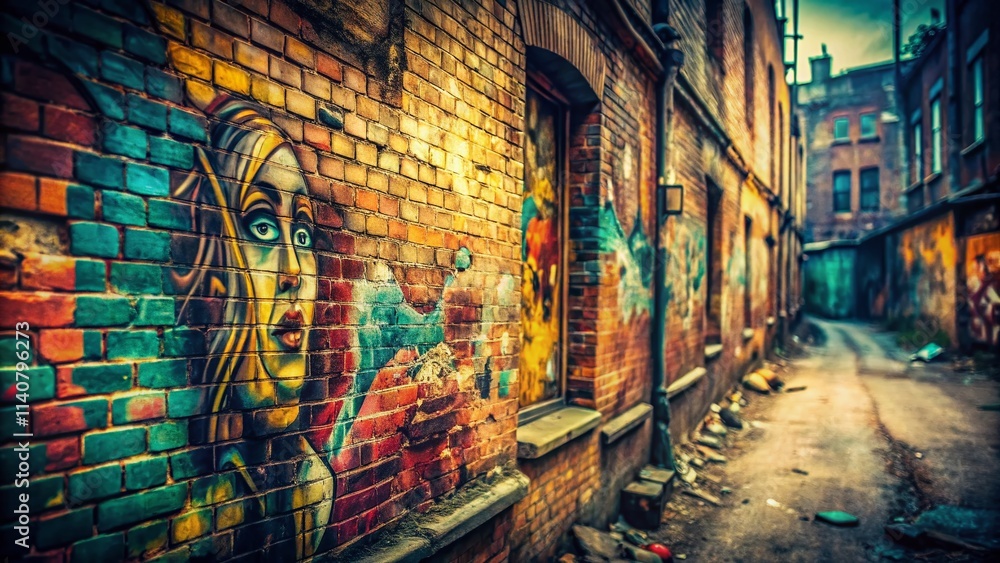 Fototapeta premium Vintage Graffiti Art Photography: Urban Decay, Rebellious Symbolism, Wall Murals, Street Art, Grunge Aesthetic