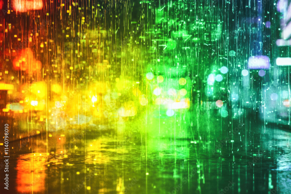 Colorful urban night scene with rain and city lights Colorful urban night scene with rain and city lights