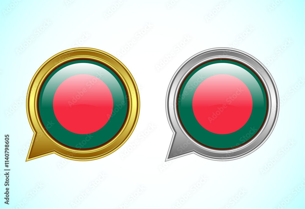 Bangladesh flag speech bubble. Speaking flag icon in gold and silver color
