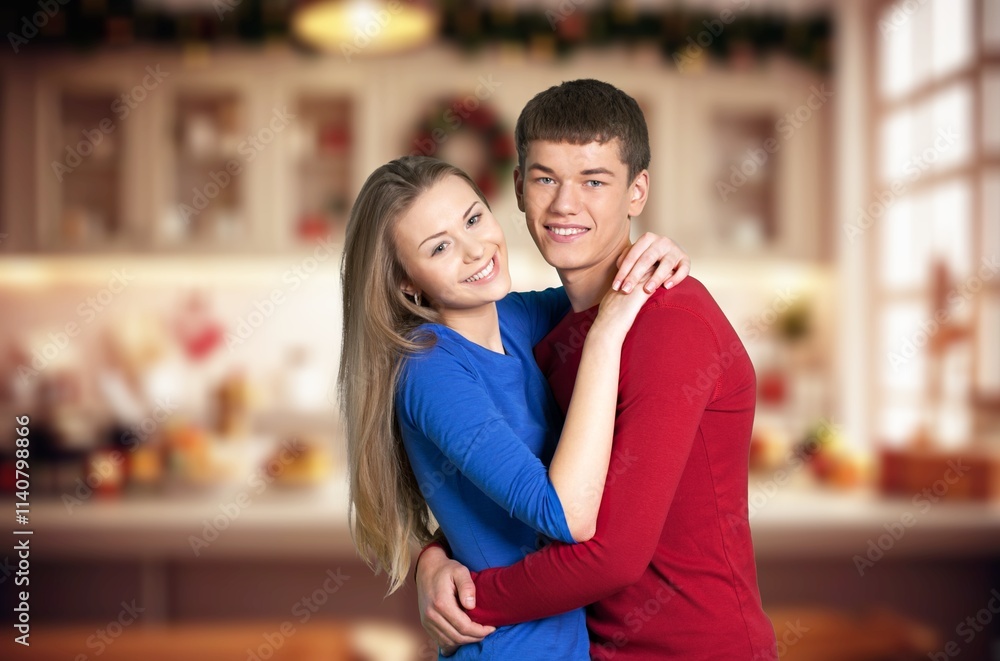 Portrait of beautiful happy couple hug at home Portrait of beautiful happy couple hug at home