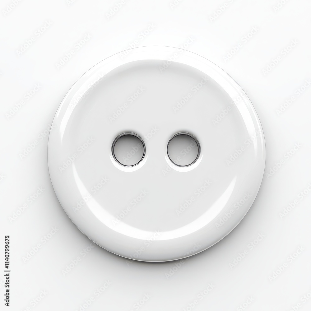 A classic round button with a smooth surface and two small holes on a white background A classic round button with a smooth surface and two small holes on a white background