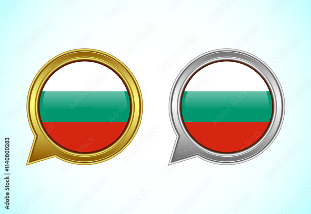 Bulgaria flag speech bubble. Speaking flag icon in gold and silver color Bulgaria flag speech bubble. Speaking flag icon in gold and silver color
