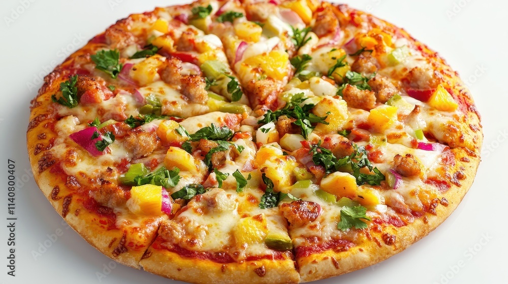 Gourmet Pizza with Exotic Toppings on Clean Table Gourmet Pizza with Exotic Toppings on Clean Table