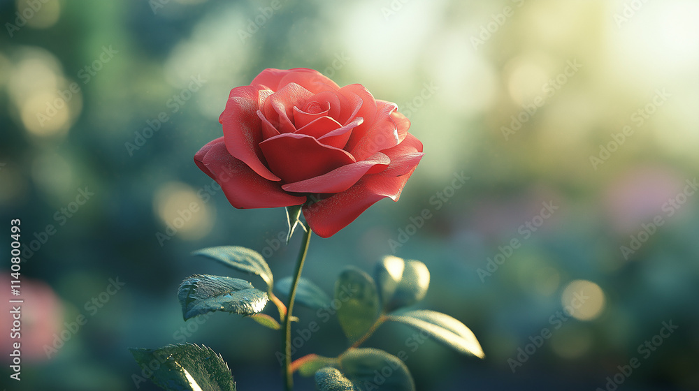Obraz premium Stunning Close-Up of a Vibrant Red Rose in Full Bloom