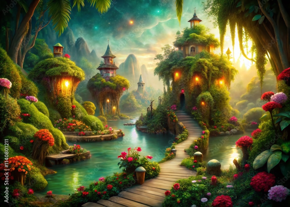 Obraz premium Vintage Neverland: Fairytale Fantasy Island Photography, Magical Lost Boys Adventure, Whimsical Retro Scene