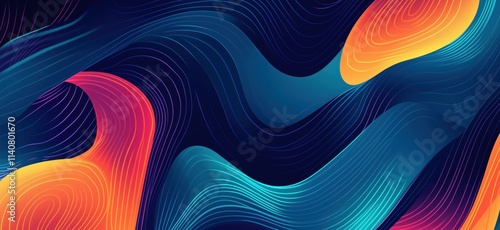 Abstract colorful waves design, vibrant curves, smooth lines, dark background, modern art, digital illustration, copy space for text