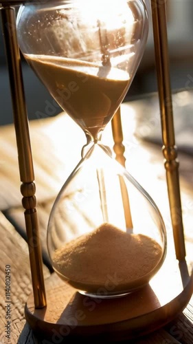 Close-Up of Sand Flowing Through Hourglass, Fast Passage of Time