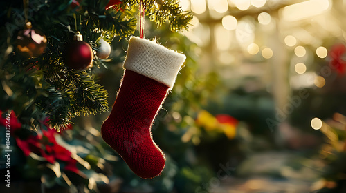 Christmas Stocking on Tree Illustration