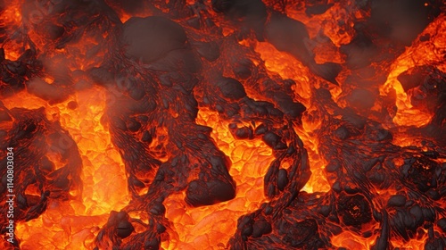 A mesmerizing view of glowing lava flows. The intense orange and red colors create a stunning visual. Witness the raw power of nature in this captivating moment.