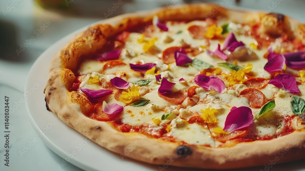 Unique Artistic Pizza with Colorful Flower Toppings Unique Artistic Pizza with Colorful Flower Toppings