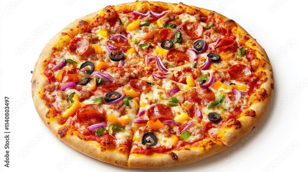 Colorful Pizza with Fresh Toppings and Sauce Colorful Pizza with Fresh Toppings and Sauce