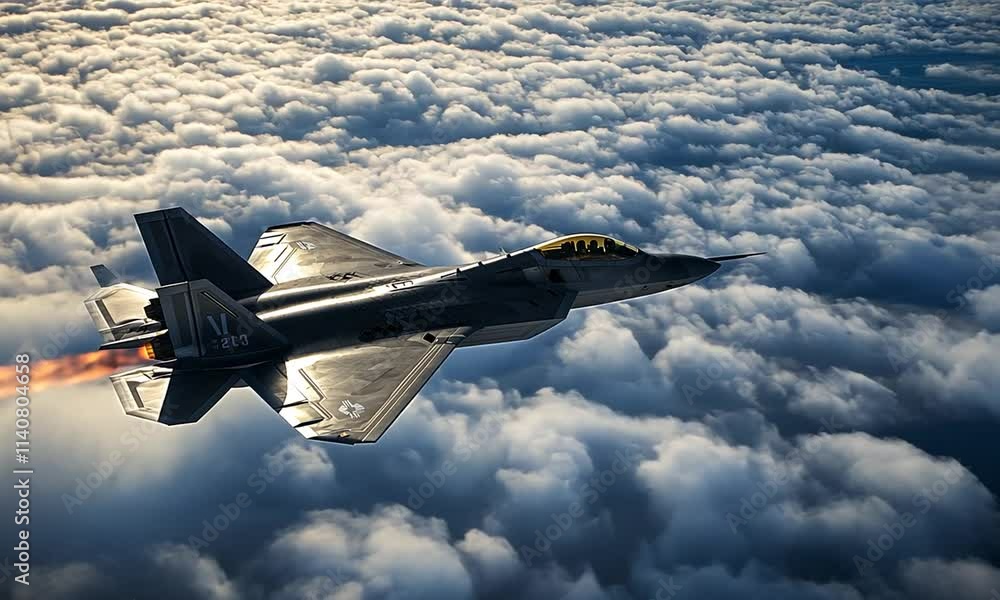 Majestic Fighter Jet Soaring Above Fluffy Clouds with Powerful ...