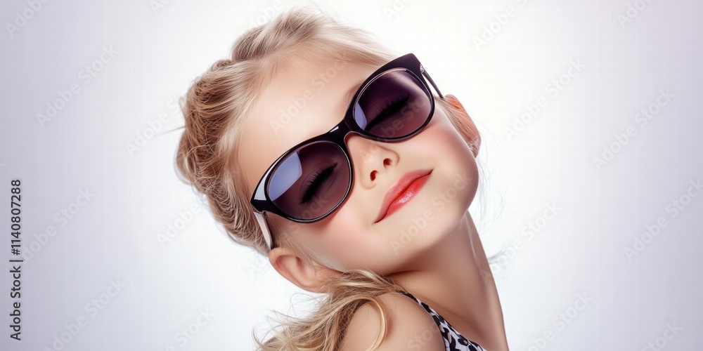 Young girl wearing sunglasses and a black tank top. She is smiling and looking at the camera Young girl wearing sunglasses and a black tank top. She is smiling and looking at the camera