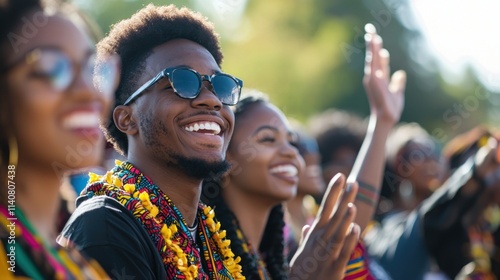 A dynamic image of Black college students participating in a cultural event on campus, highlighting heritage and pride