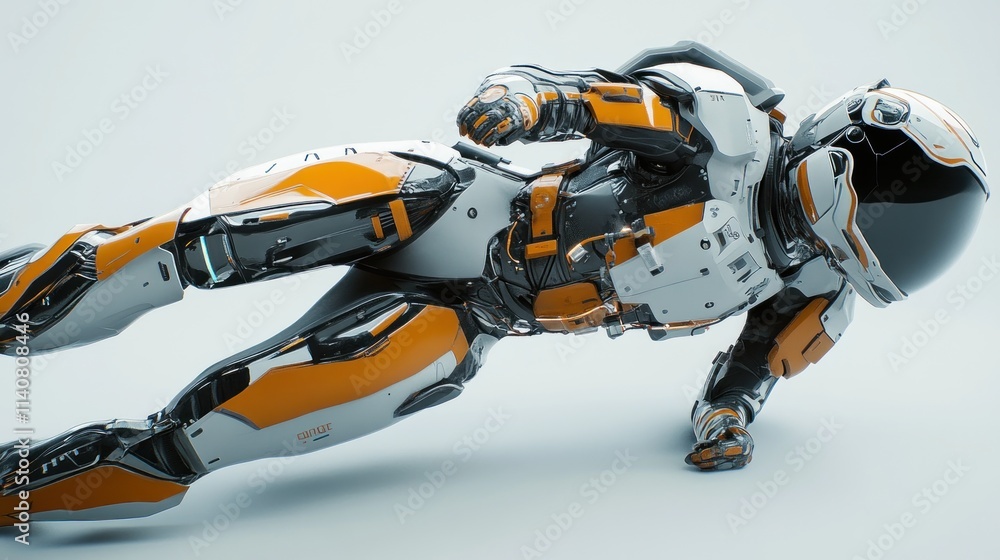 A futuristic humanoid robot in a dynamic pose, showcasing advanced design and technology. A futuristic humanoid robot in a dynamic pose, showcasing advanced design and technology.
