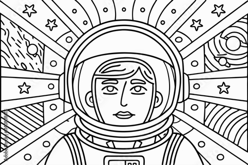 Illustration of an Astronaut in Space Suit Against Cosmic Backdrop
