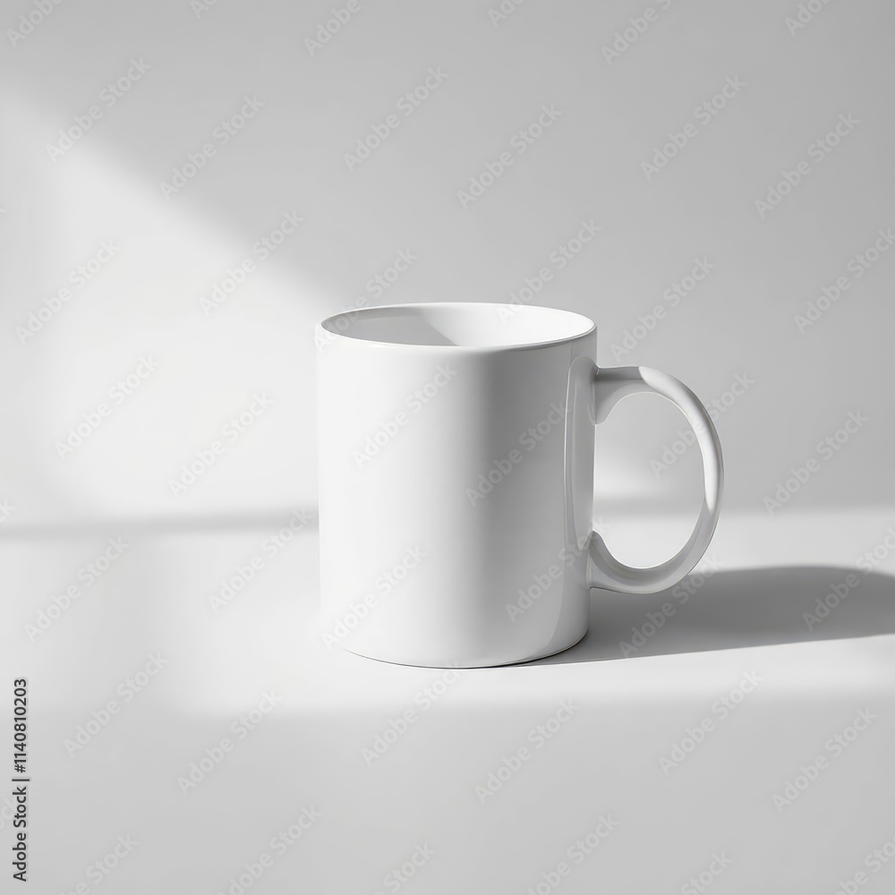 Fototapeta premium Modern Minimalist White Ceramic Coffee Mug on Neutral Background