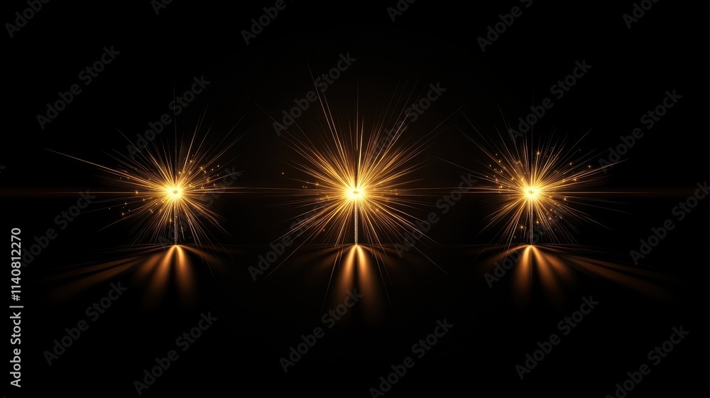 Beautiful holiday web banner or billboard with Golden sparkling Happy New Year sparklers on festive firework background Beautiful holiday web banner or billboard with Golden sparkling Happy New Year sparklers on festive firework background