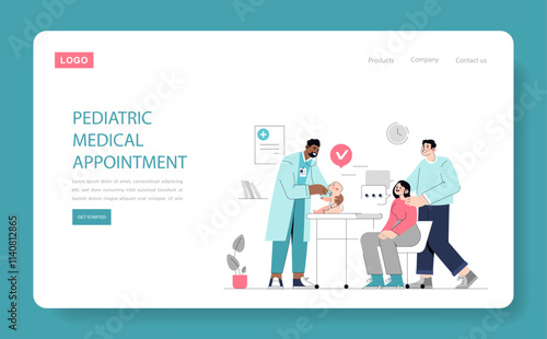 Pediatric Medical Appointment. Flat Vector Illustration