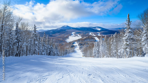 A very beautiful ski slope on a snowy mountain, designed for skiers to descend the mountain, a ski slope for both recreational skiers and professional athletes.