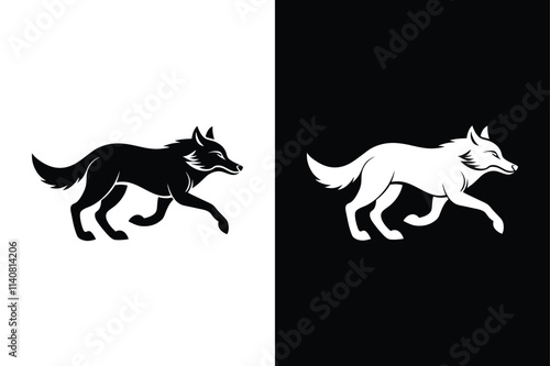Wolf running vector on White Background ,Vector Art Illustration on white background.