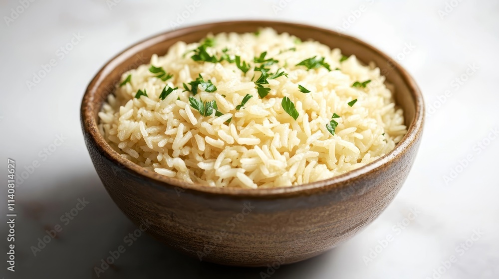 Rustic Bowl of Spanish Fried Rice with Garnish Rustic Bowl of Spanish Fried Rice with Garnish
