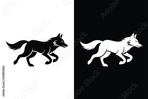 Wolf running vector on White Background ,Vector Art Illustration on white background.