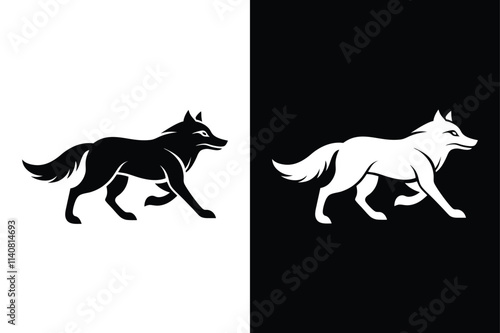 Wolf running vector on White Background ,Vector Art Illustration on white background.