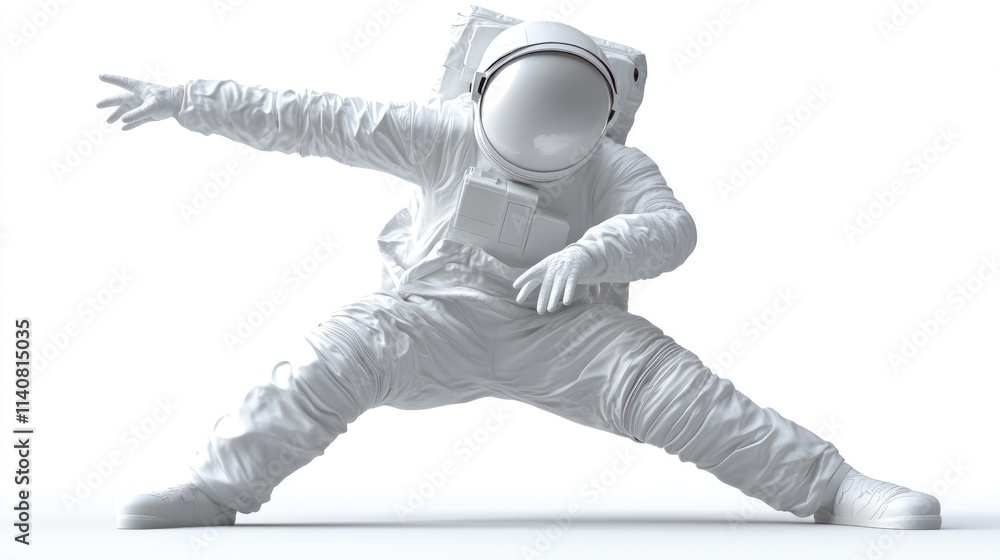 A stylized astronaut figure in a dynamic pose against a white background. A stylized astronaut figure in a dynamic pose against a white background.