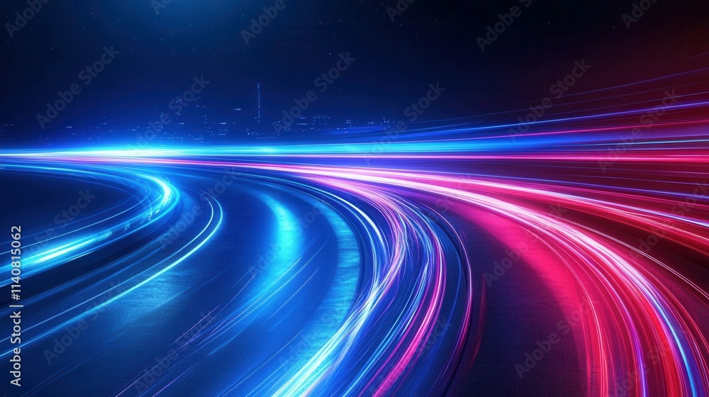 Vibrant neon lights on a futuristic highway at night. Vibrant neon lights on a futuristic highway at night.