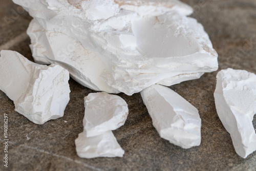 Boron mine, white rock. Macro photo. Close -up.