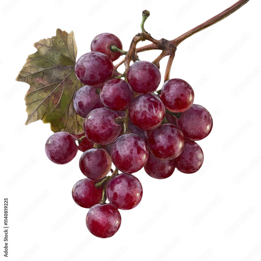 Bunch of red grapes on a branch, isolated, transparent background Bunch of red grapes on a branch, isolated, transparent background