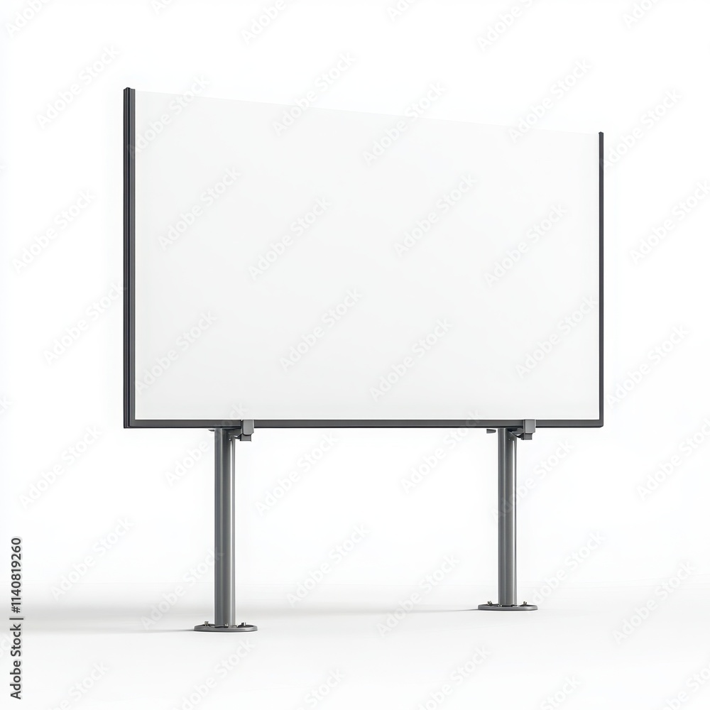 A minimalist freestanding billboard with a clean rectangular design and sturdy metal supports on a white background A minimalist freestanding billboard with a clean rectangular design and sturdy metal supports on a white background