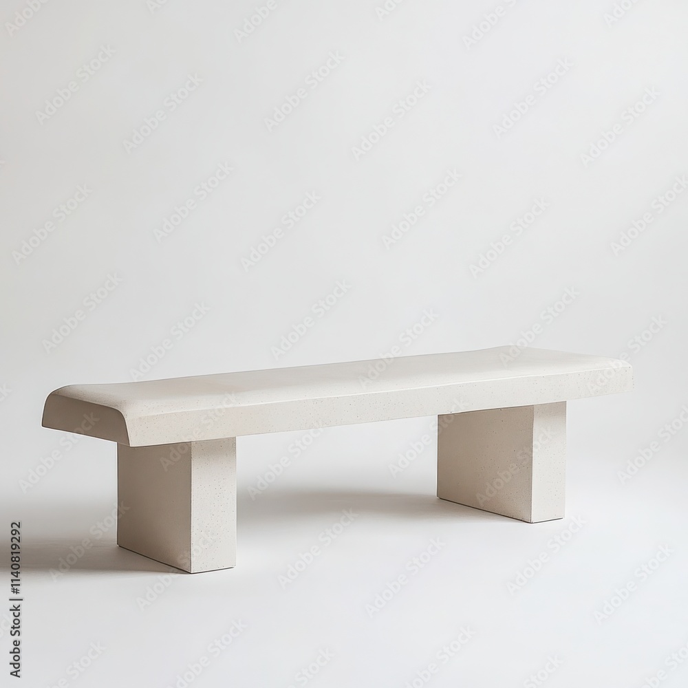 A minimalist bench with a solid flat surface and clean, angular lines on a white background A minimalist bench with a solid flat surface and clean, angular lines on a white background