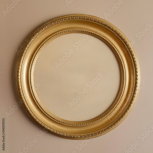 Round photo frame mockup with vintage gold design on neutral background for elegant presentation photo