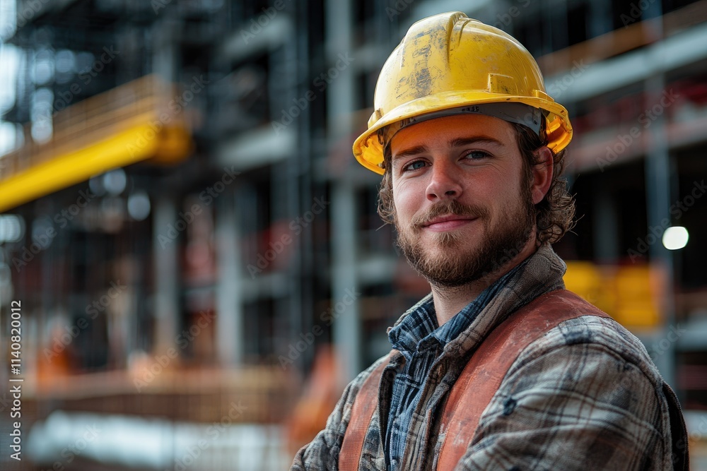 Portrait of young construction worker smiling at building site Portrait of young construction worker smiling at building site